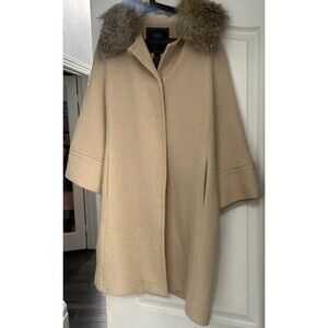 VTG Coach Coat Long Wool Silk Lining, Real Animal Fur Coyote Classic Luxurious